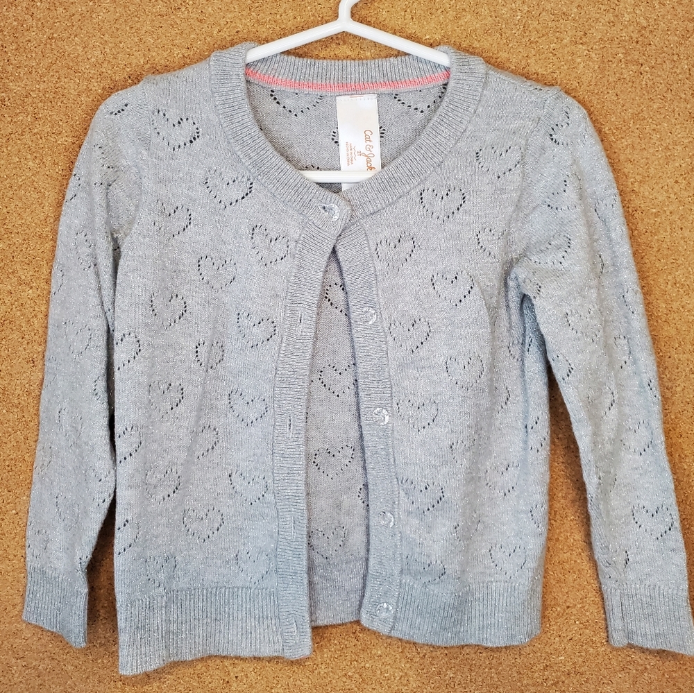 Cat & Jack 2T grey/ sparkle button down long sleeve sweater